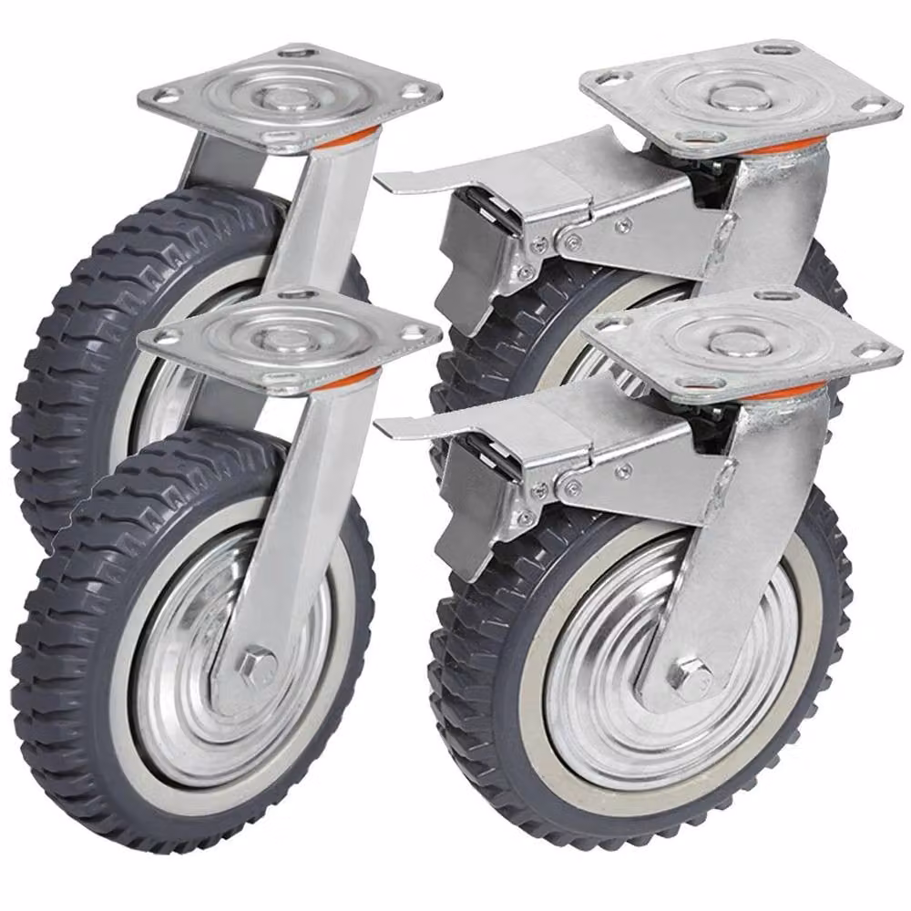 Nordara Set of 4 Heavy Duty 8 inch Swivel Castor Wheels in Grey with Galvanised Steel and Rubber – 3