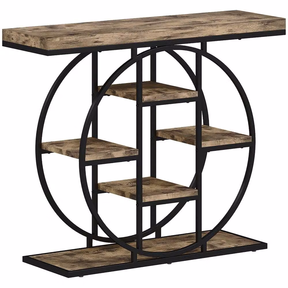 Wyld Haus Reyore Industrial Console Table in Brown Wood and Black Steel – 2