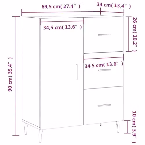 vidaXL Modern Sideboard in Grey, W/D/H: 69.5 x 34 x 90 cm – 3