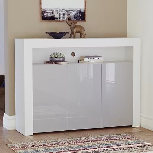 Vida Designs Nova 3 Door Modern LED Sideboard in White and Grey High Gloss Finish W/D/H: 130 x 35 x 95 cm – 2