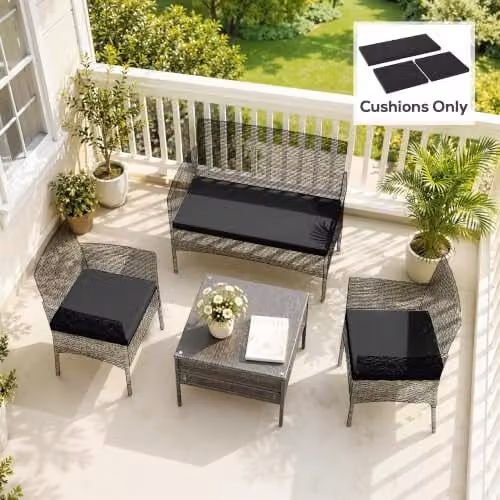 Outsunny Set of 3 Black Rectangular Rattan Garden Seat Cushion Pads with Removable Washable Polyester Covers – 8