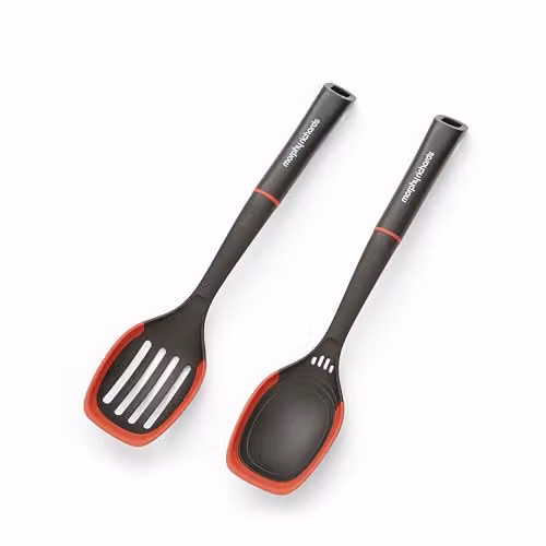 Morphy Richards Black Solid and Slotted Spoon Set, Heat Resistant Nylon and Silicone Cooking Utensils