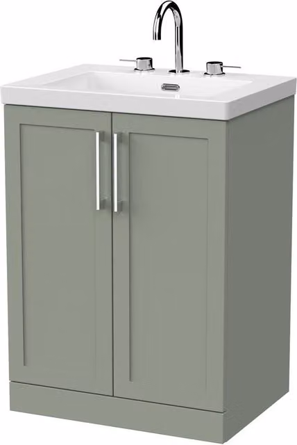 Balterley Stonnall 2 Door Vanity Unit and 3TH Fireclay Basin in Reed Green, 600mm