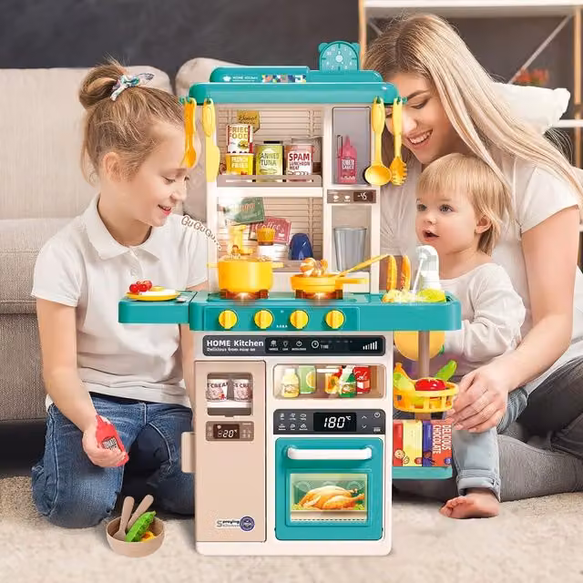 deAO Kitchen Play Set Role Play Toy with Kitchen Accessories in Blue