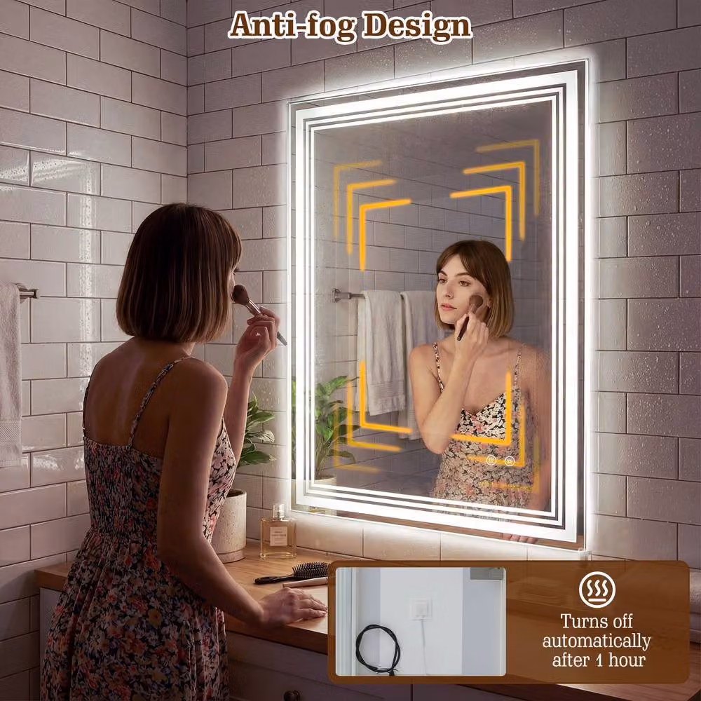 Costway LED Rectangular Wall Vanity Bathroom Mirror in White W: 70 cm x H: 70 cm – 2