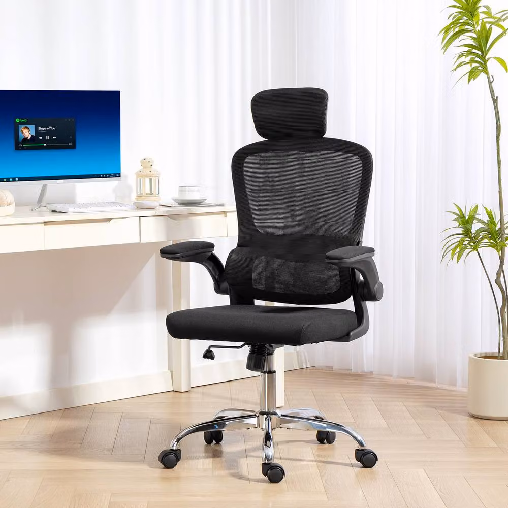 STILVORA Modern Black Fabric Task Chair with Headrest for Home Office – 3