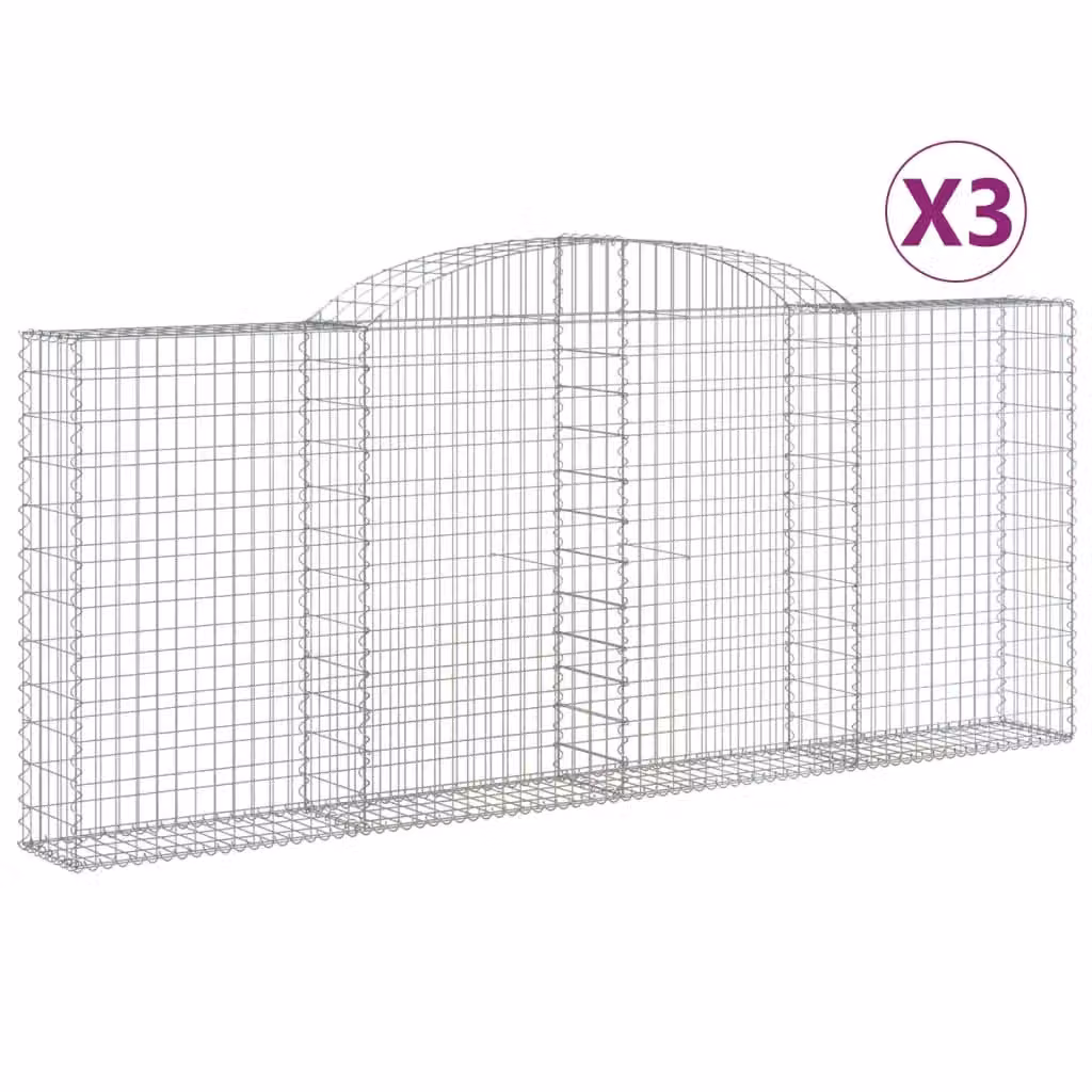 Berkfield Home Arched Gabion Baskets, 3 Piece Set, Silver Galvanised Steel, W: 300 cm, D: 30 cm, H: 120-140 cm – 2