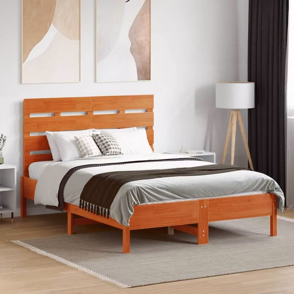 Berkfield Home Rustic Solid Wood Pine Headboard in Wax Brown, Width: 135 cm – 3