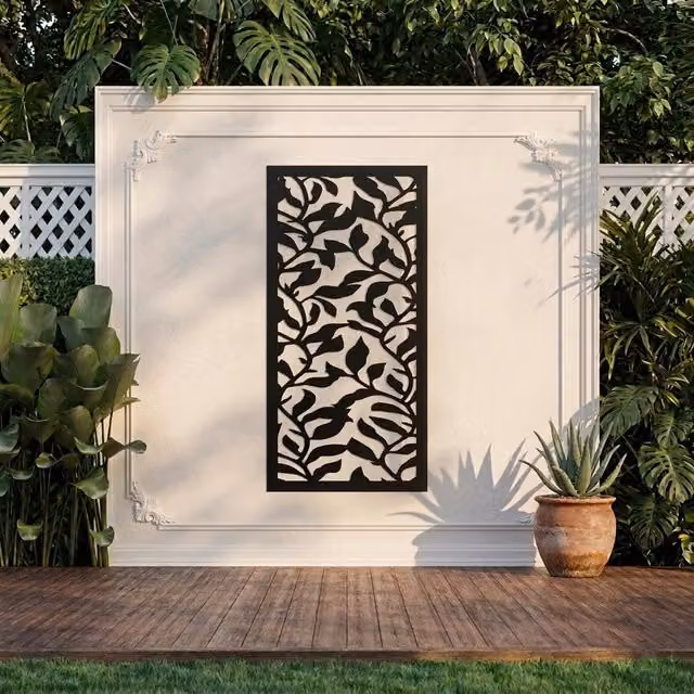 Laser Hut Silver Hood Floral Metal Wall Art in Black