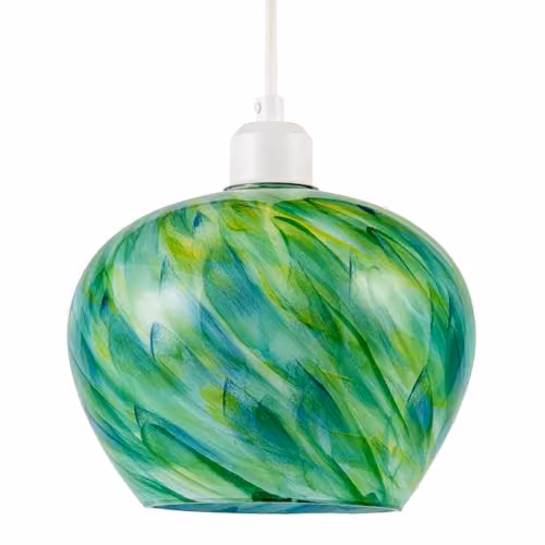 Happy Homewares Modern Green Glass Pendant Light Shade with Organic Brushed Design, W/D/H: 17 x 17 x 22 cm