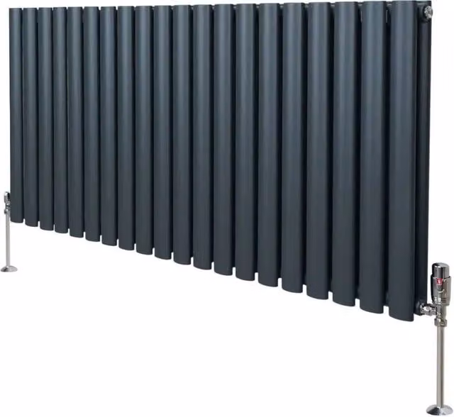 Monstershop Oval Column Radiator with Valves and Thermostat Head in Anthracite Grey, H 120 cm x W 60 cm
