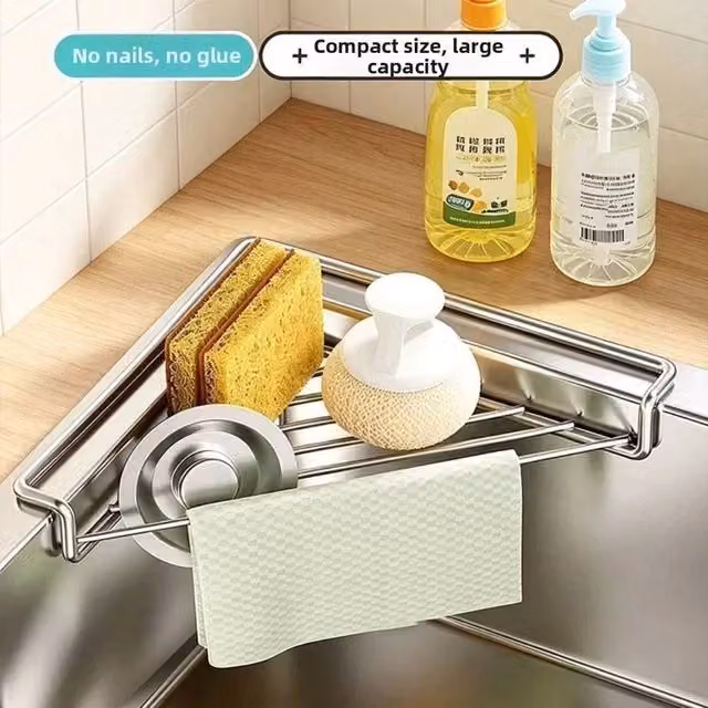 PAWNORA Stainless Steel Sink Corner Rack in Silver – 1