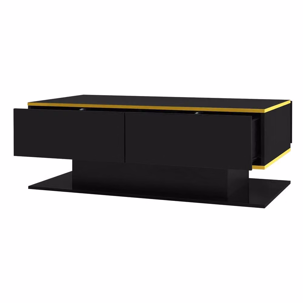 Merax Modern High-Gloss Coffee Table with Gold Accents and LED Lighting in Black and Gold, W/D/H: 100 x 50 x 40 cm – 4
