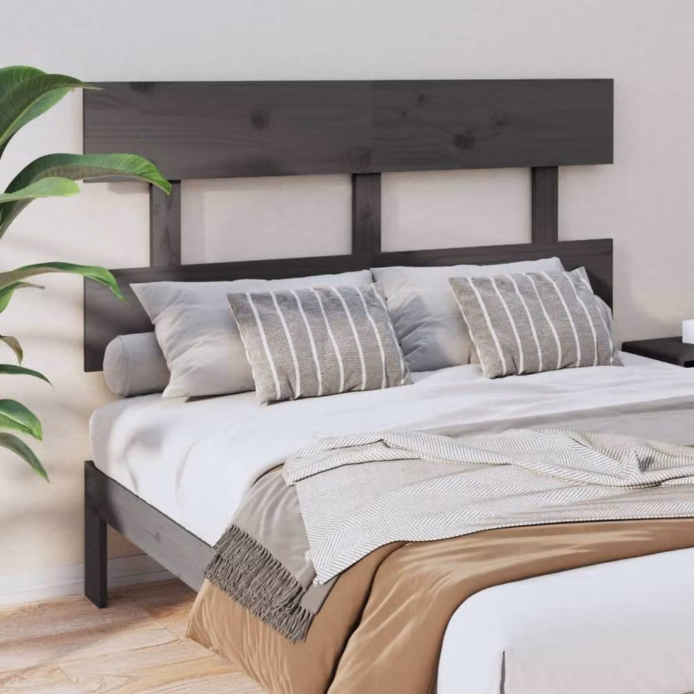 Berkfield Home Beautiful Bed Headboard in Grey Solid Pine Wood, W/D/H: 124 x 3 x 81 cm – 2
