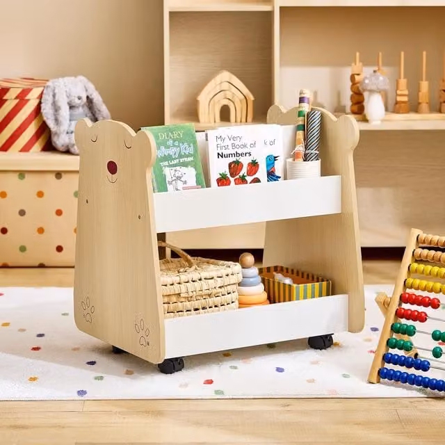 SoBuy Childrens Bookcase and Storage Shelf on Wheels in Natural Wood Finish