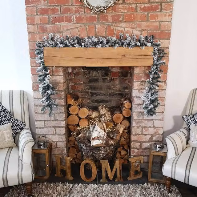 FLAVORA Woodcote Fir Christmas Snow Flocked Garland in Green, W/D/H: 100 x 15 x 15 cm
