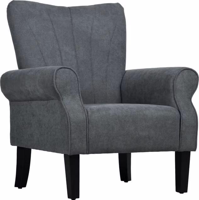 HOMCOM Grey Upholstered Accent Chair with High Back, Rolled Arms and Solid Wood Legs