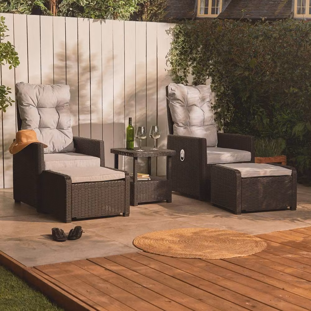 VonHaus 2 Seater Reclining Rattan Bistro Set in Beige and Grey – 2