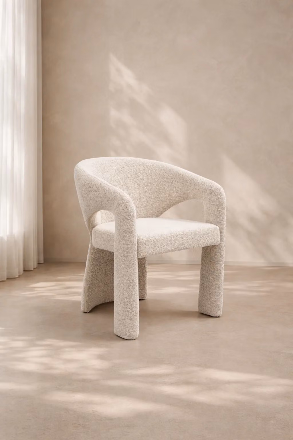 Tommy Franks Jaxon Dining Chair in White Bouclé Fabric with Armrests, H 76 cm x W 59.5 cm x D 47 cm