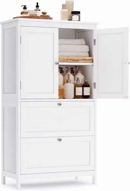 VOGREX White Modern Bathroom Storage Cupboard with 2 Drawers – 1