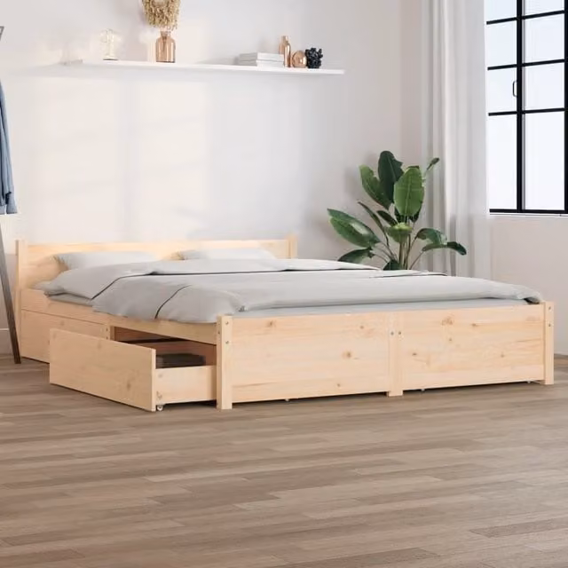 Berkfield Home Small Double Bed Frame with Drawers in Brown Solid Pine Wood, W/D/H: 120 x 200 cm – 1