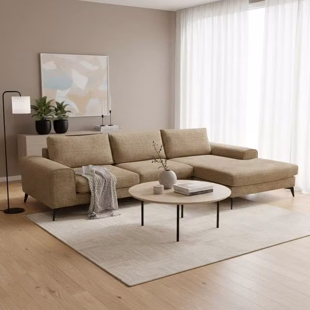 Abakus Direct Venice L-Shaped Corner Sofa in Brown Fabric, Right Hand Facing
