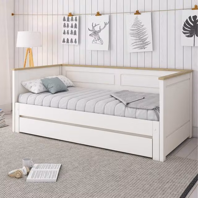 Kids Avenue Heritage Day Bed with Drawer in White Solid Pine Wood, W/D/H: 90 x 190 cm