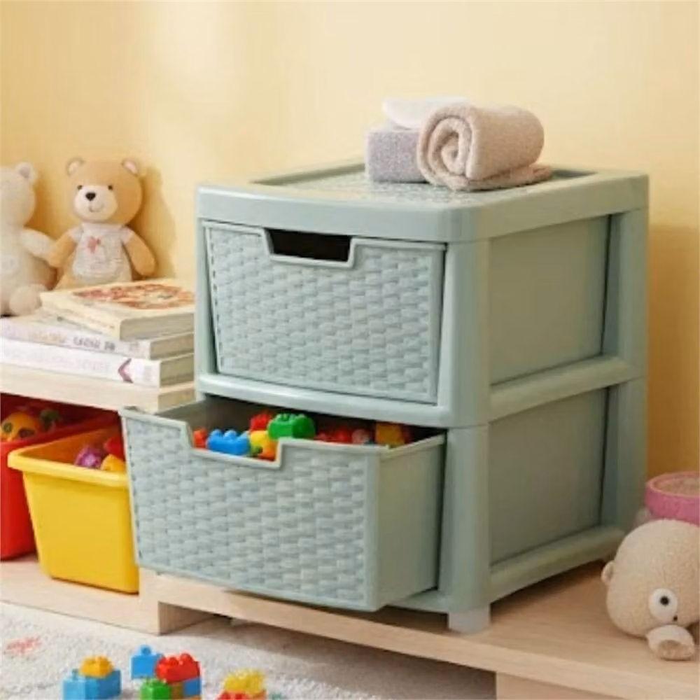 FORGEVIO 2 Tier Plastic Storage Drawer Cabinet in Matt Sage Green – 2