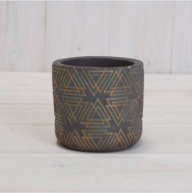 KDMD Grey and Gold Geometric Triangle Grid Concrete Tabletop Pot