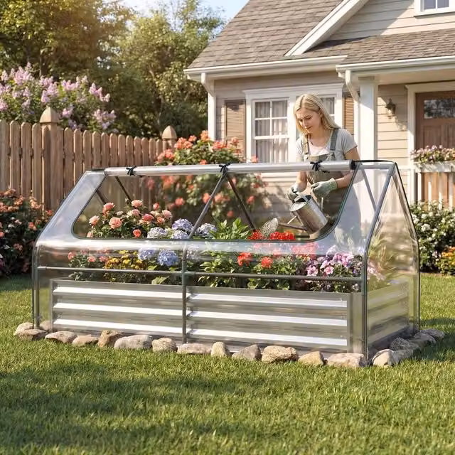 SPETLEK Planter Box with Mini Greenhouse in Clear, W/D/H: 174 x 84 x 30 cm – 1