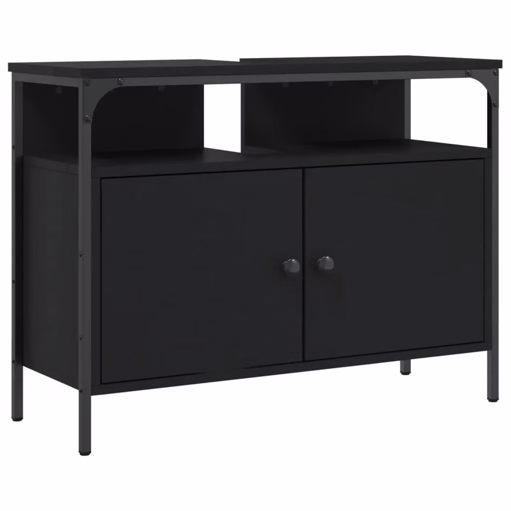 Berkfield Home Black Wall Mounted Bathroom Sink Cabinet with Hinged Doors, W/D/H: 80 x 30 x 60 cm – 2