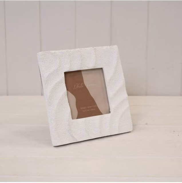 KDMD Single Square Tabletop Photo Frame in White with Sandy Texture