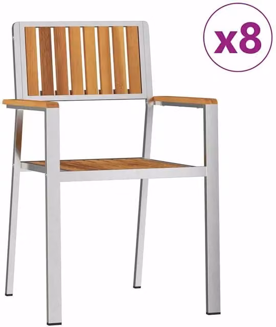 Berkfield Home Set of 8 Stacking Garden Chairs in Brown Solid Acacia Wood, W: 54.5 cm, D: 56 cm, H: 87 cm – 1