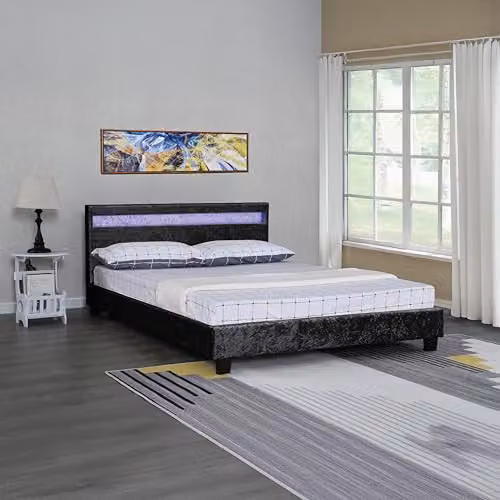 Harmin LED Upholstered Bed Frame in Black Crushed Velvet with Illuminated Headboard and Under-bed Lighting, Small Double, W/D/H: 120 x 200 x 78 cm – 2