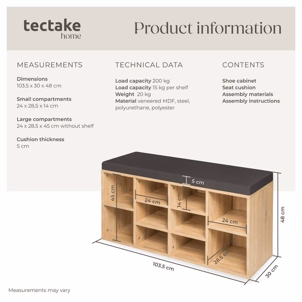 tectake Shoe Rack Max in Light Brown with Adjustable Shelves and Back Panel – 5