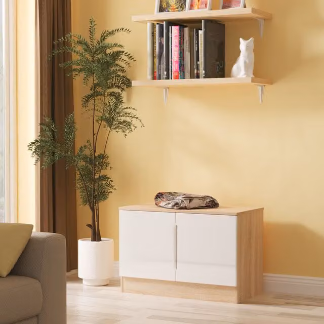 2 U Lucca Compact 2 Door TV and Media Unit in Oak and White – 1