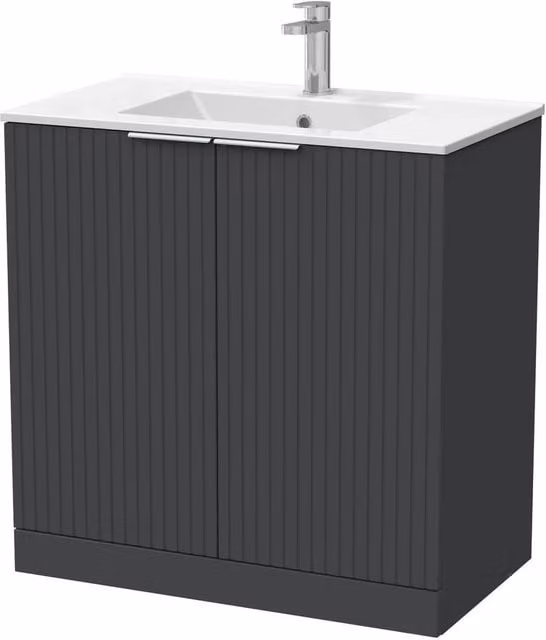 Balterley Callingwood 2 Door Vanity and Ceramic Basin in Dark Grey, Width: 80 cm