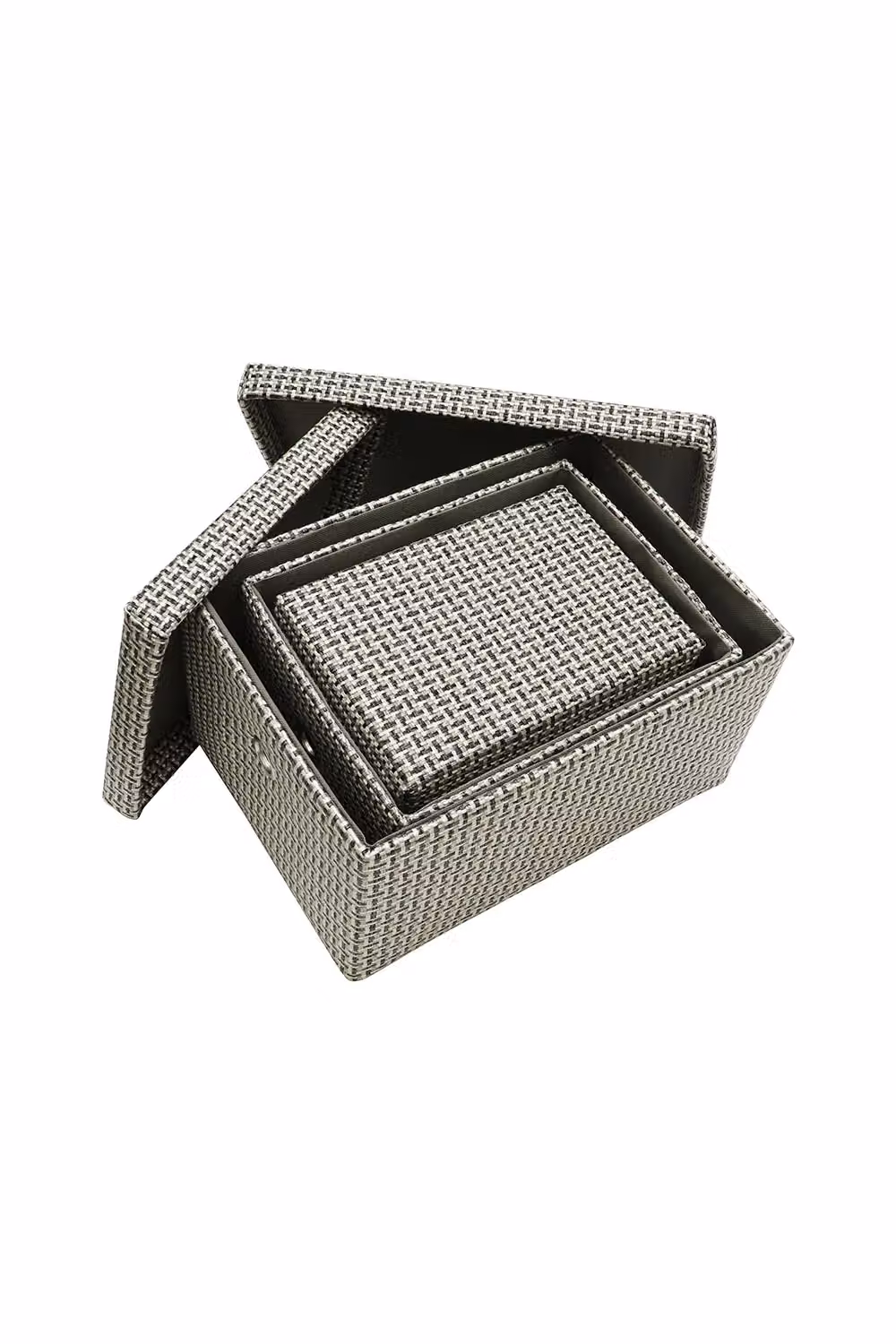 JVL Silva Set of 3 Rectangular Fabric Storage Baskets with Lids, Grey – 2