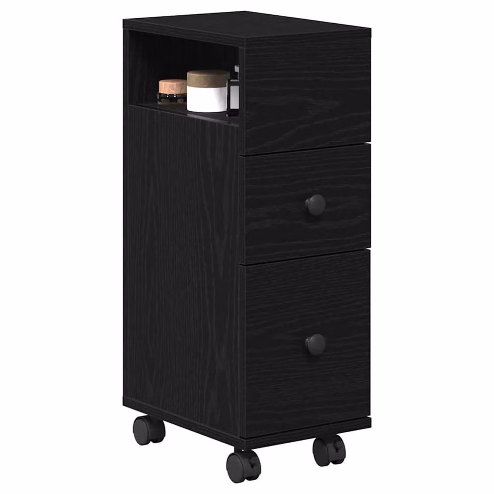 Berkfield Home Narrow Bathroom Cabinet with Wheels in Black Oak Engineered Wood – 3