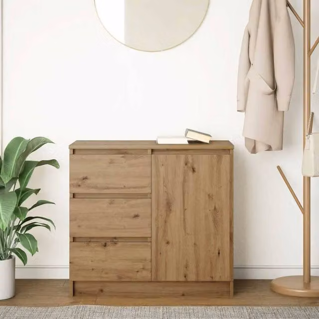 Berkfield Home Artisan Oak Sideboard with Drawer in Brown, W/D/H: 71 x 35 x 65 cm