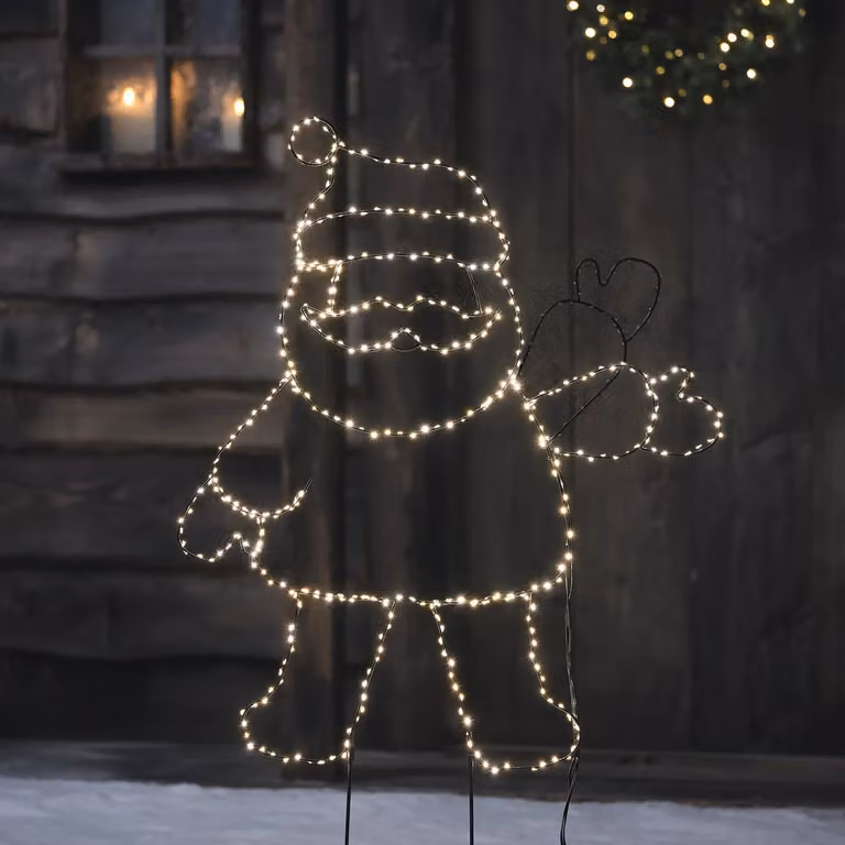 Lights4fun Waving Santa Claus Outline Micro LED Stake Light, White and Silver, Height: 62 cm