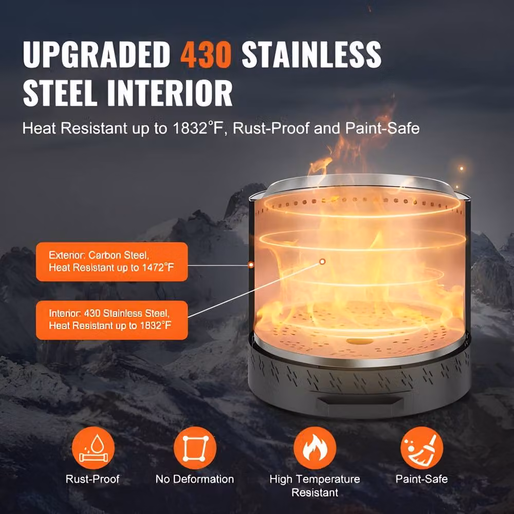 VEVOR Smokeless Stainless Steel Fire Pit Stove with Side-Pull Ash Tray in Black – 2