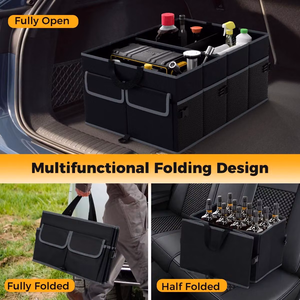 Costway Collapsible Car Trunk Organizer 48L Cargo Storage Box in Black – 6