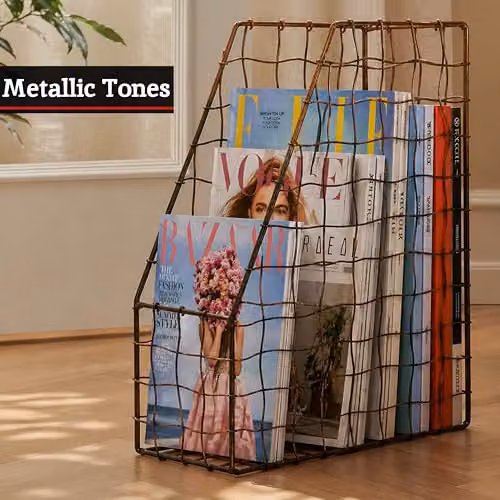 Premier Housewares Metallic Magazine Holder in Black or Gold, Modern Wall-Mounted or Freestanding Metal Storage Rack, W: 23.0 cm, D: 30.0 cm, H: 23.0 cm – 3
