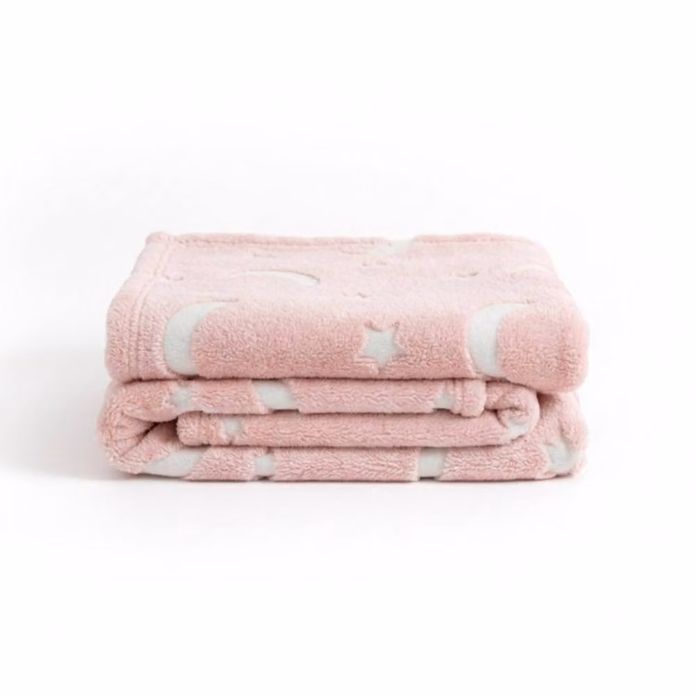 Snug City Pink Glow in the Dark Moon and Galaxy Fleece Blanket for Children – 3