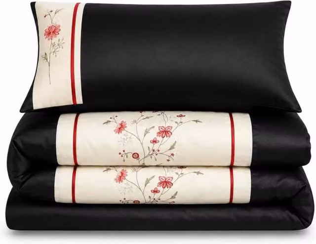 Intimates Sapphire Black Floral Embroidered Duvet Cover and Pillowcase Set, Single, W: 90 cm, L: 200 cm – 1