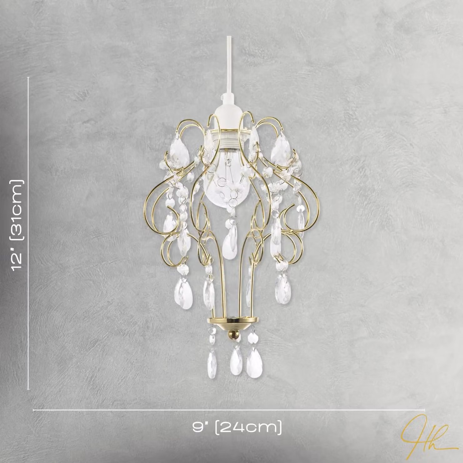 Happy Homewares Shabby Chic Chandelier Style Pendant Shade with Gold Acrylic Droplets – 3
