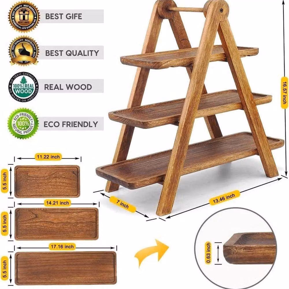 KORVIXA Three Tiered Wooden Serving Set in Brown, W: 100 cm, D: 50 cm, H: 50 cm – 2