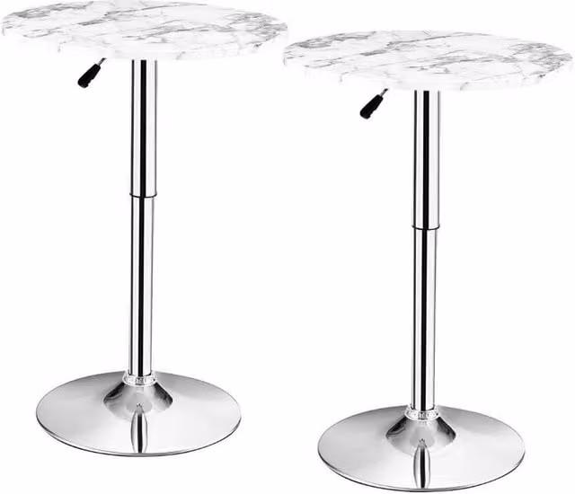Costway Set of 2 Modern Round Cocktail Tables in White Glossy Stone Finish