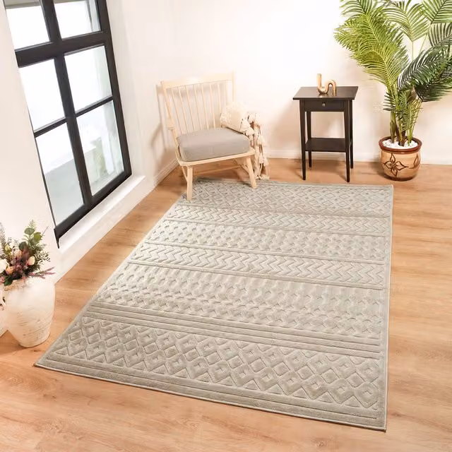 Livabliss Le Mans Modern Textured In & Outdoor Rug in Beige, Grey and White, W/D/H: 170 x 120 cm – 1